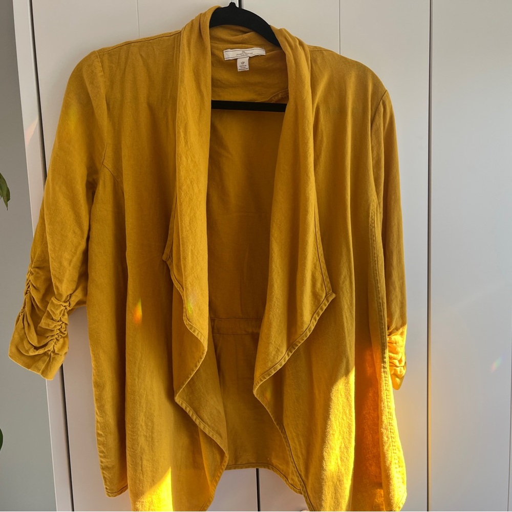 Jules & Leopold Golden Open-Front Linen Cardigan